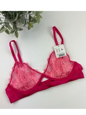 Passionata Fuchsia Lace Bralette Size 34A Sheer Floral Design